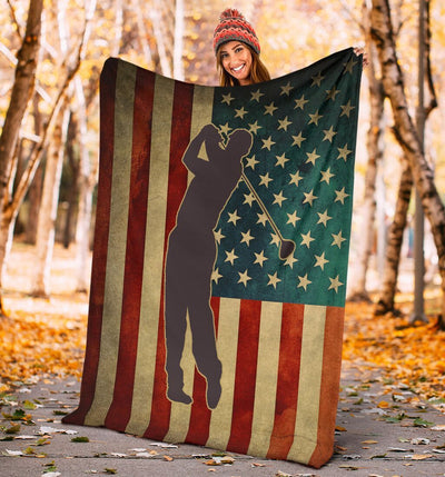 American Flag Golf Love Golf Player Fleece Blanket