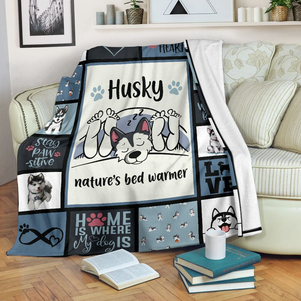 Siberian Husky Nature's Bed Warmer Funny Gift Dogs Lover Fleece Blanket