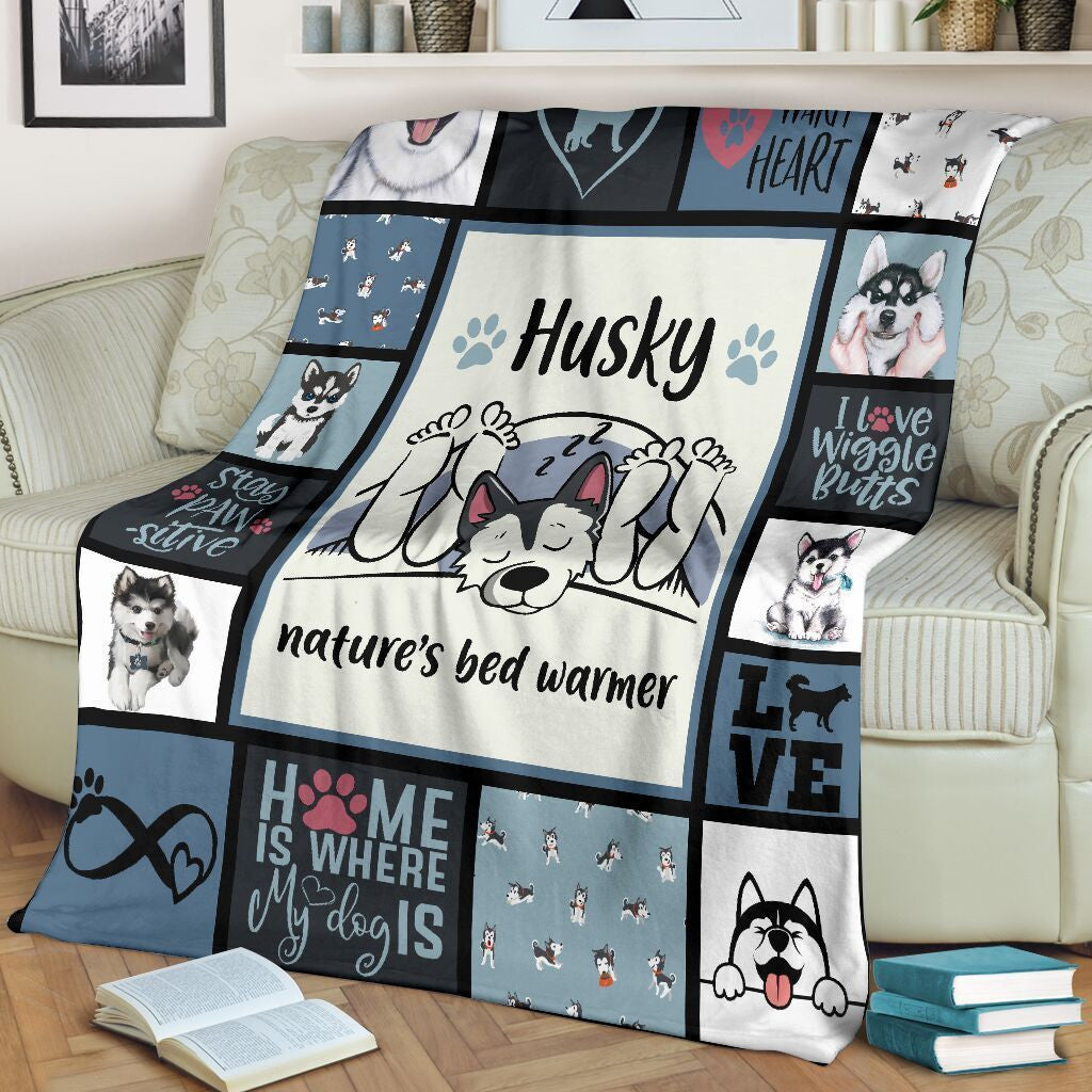 Siberian Husky Nature's Bed Warmer Funny Gift Dogs Lover Fleece Blanket