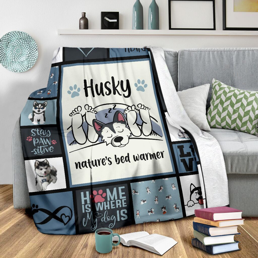 Siberian Husky Nature's Bed Warmer Funny Gift Dogs Lover Fleece Blanket