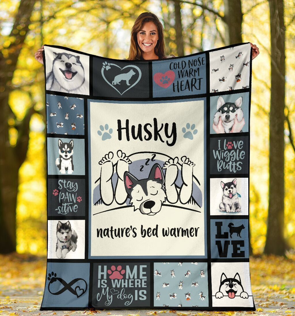 Siberian Husky Nature's Bed Warmer Funny Gift Dogs Lover Fleece Blanket