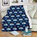 Camper Pattern Camping Themed Dark Blue Print Fleece Blanket