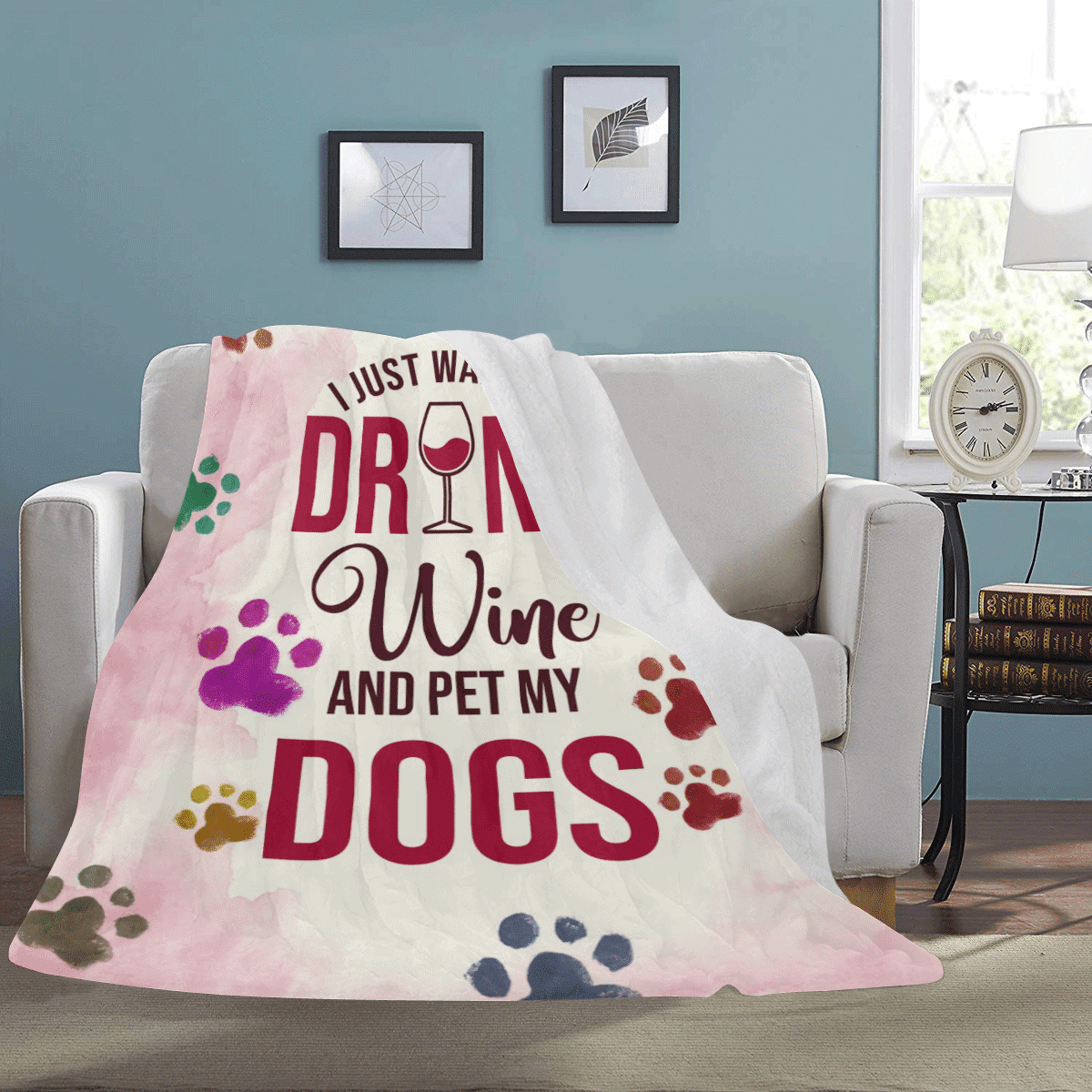 I Just Want To Drink Wine And Pet My Dogs Fleece Blanket