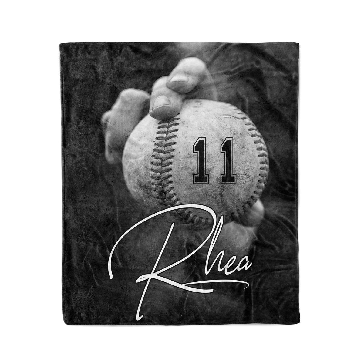 Baseball Black White Custom Text Name Number Fleece Blanket