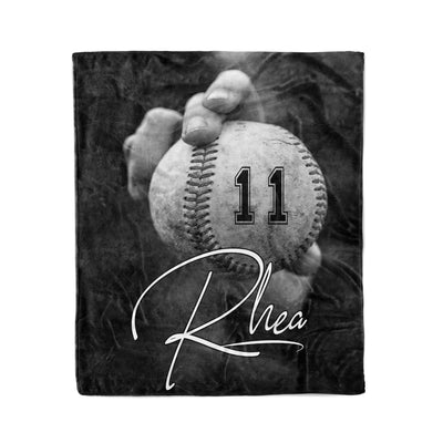 Baseball Black White Custom Text Name Number Fleece Blanket