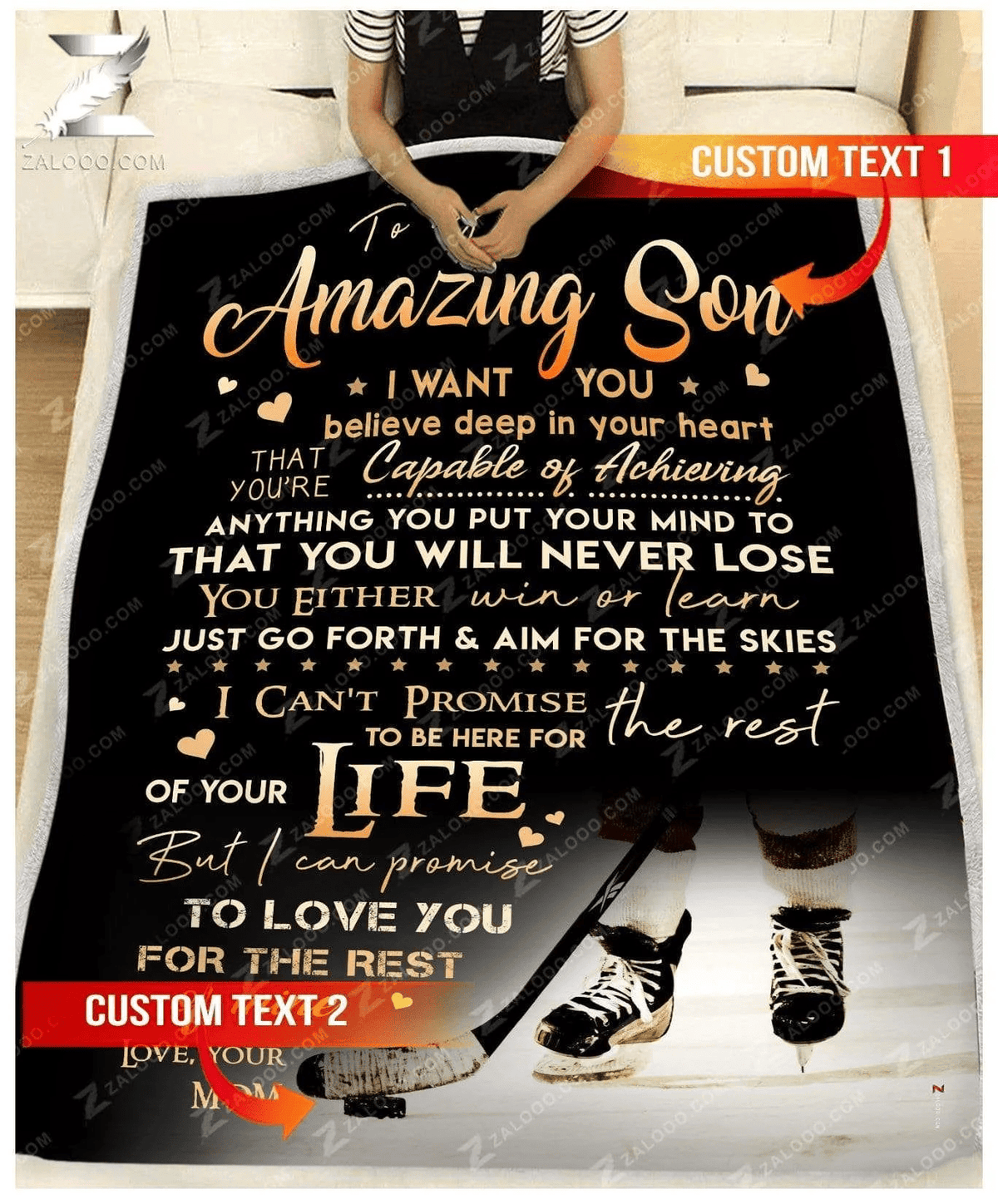 Custom Fleece Blanket - For Son From Mom - Hockey - You Will Never Lose