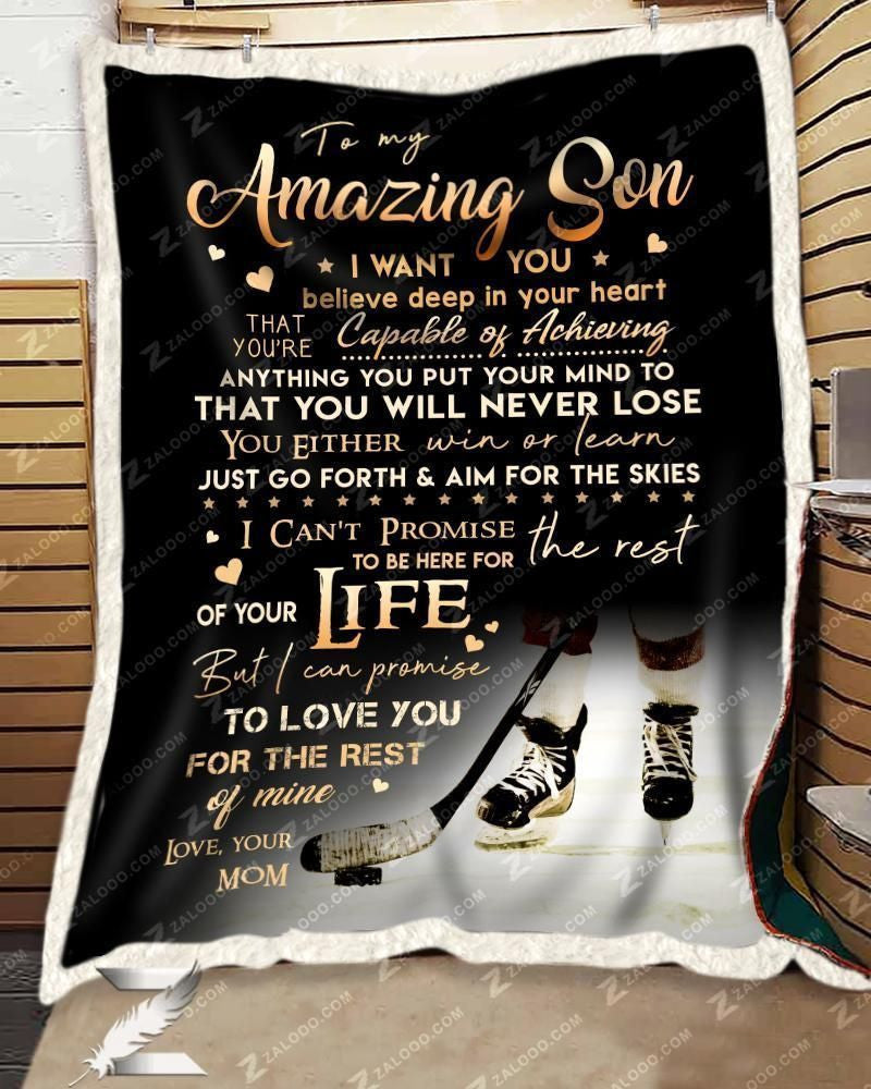 Custom Fleece Blanket - For Son From Mom - Hockey - You Will Never Lose