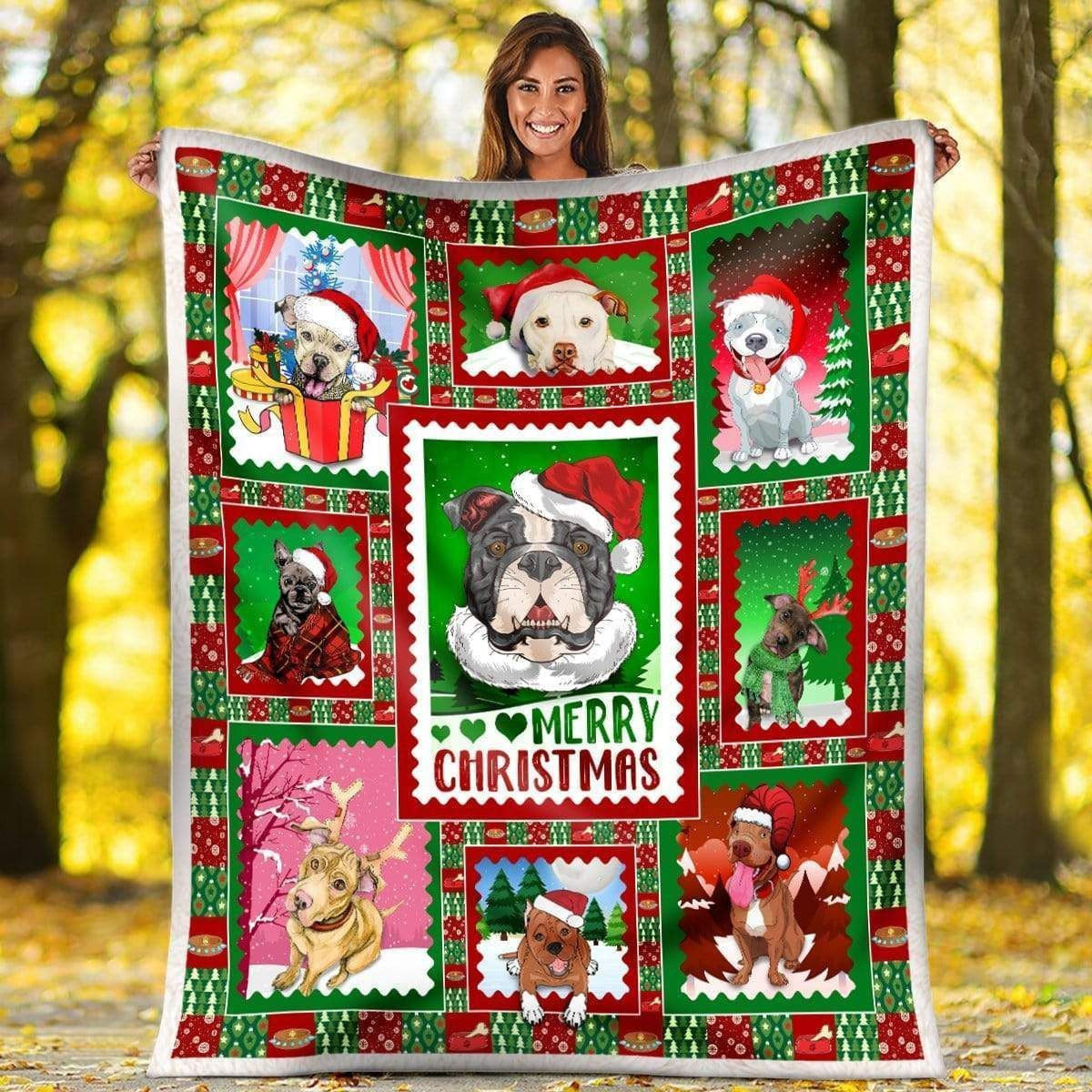 Lovely Dogs Santa Merry Christmas Fleece Blanket Gift For Dog Lovers