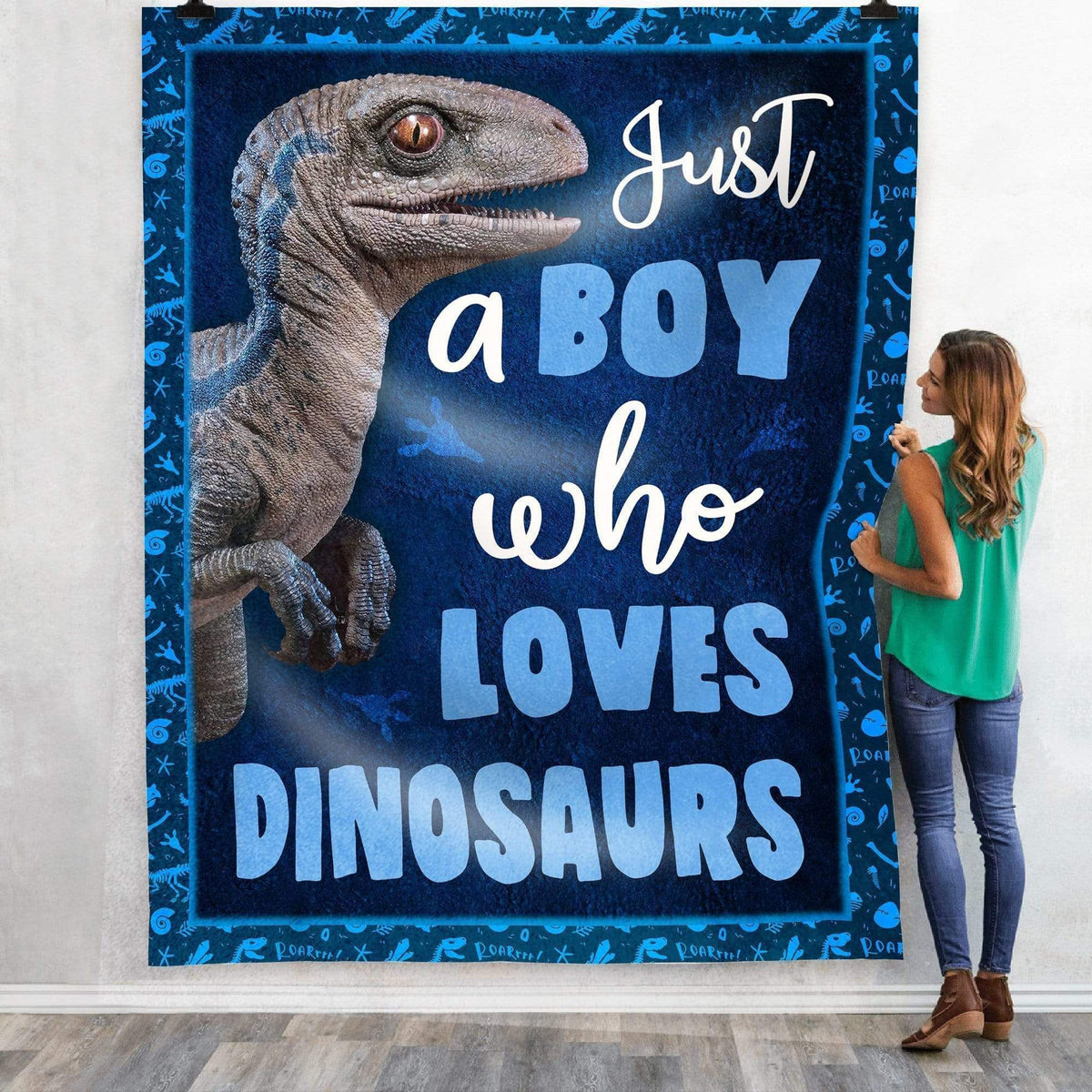 Just A Boy Who Loves Dinosaurs Fleece Blanket Gift For Boy