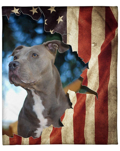 Beautiful Pitbull In American Flag Custom Design Gift For Friends Fleece Blanket