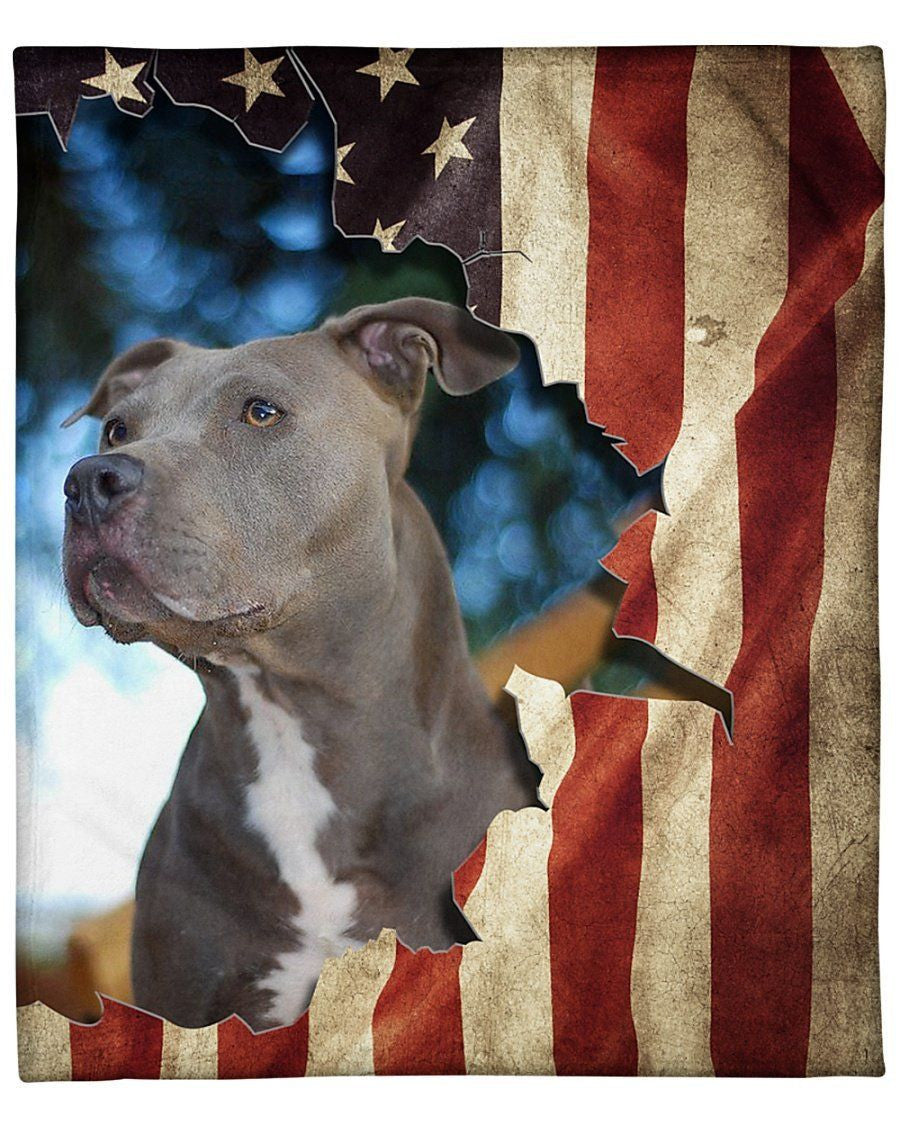 Beautiful Pitbull In American Flag Custom Design Gift For Friends Fleece Blanket