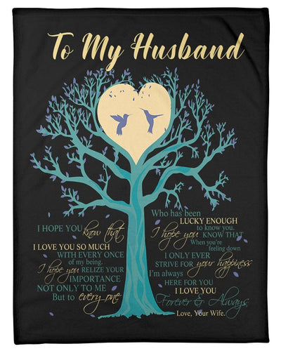 Blue Tree Lovely Message From Wife Gifts For Husbands Fleece Blanket