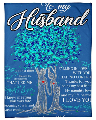 Blue Tree Lovely Message From Wife Gifts For Husbands Fleece Blanket
