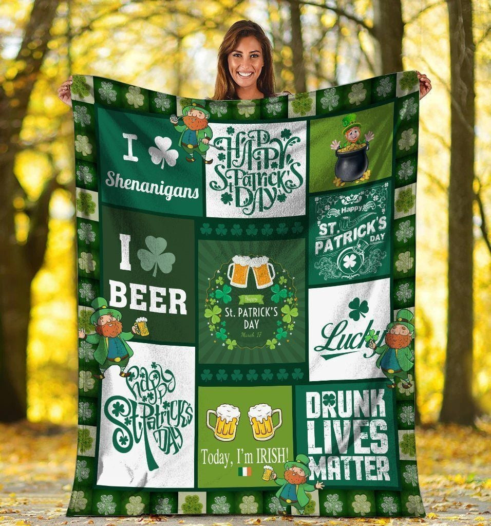 Happy St Patrick's Day Irish Beer Irish Clover Fleece Blanket