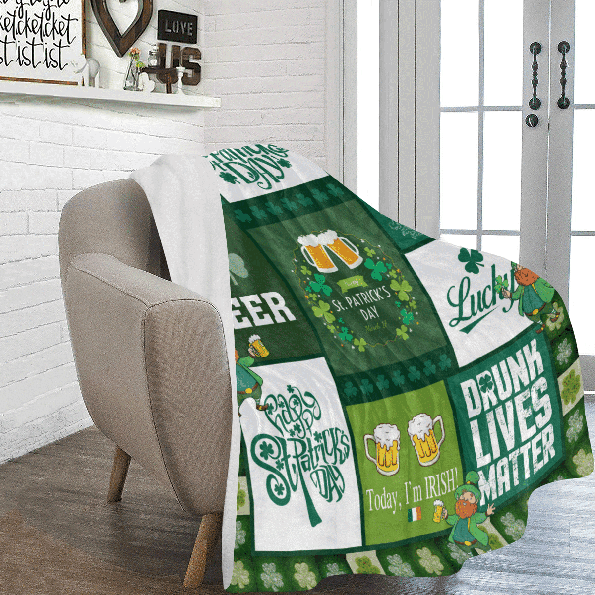 Happy St Patrick's Day Irish Beer Irish Clover Fleece Blanket