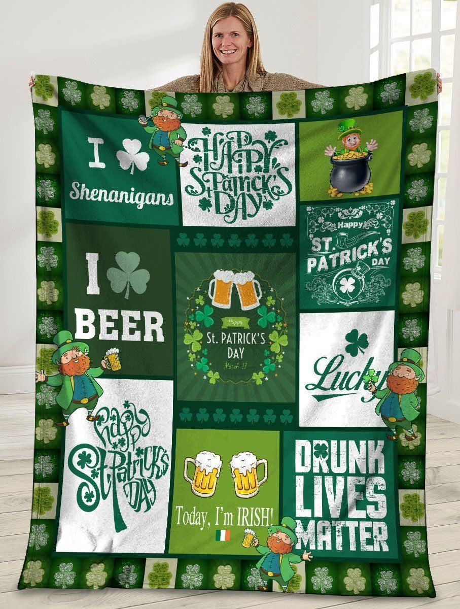 Happy St Patrick's Day Irish Beer Irish Clover Fleece Blanket