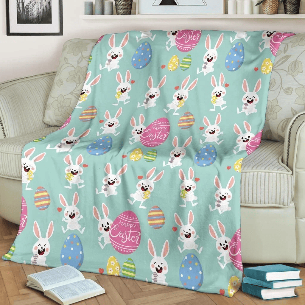 Happy Easter Holiday Colorful Eggs Pattern Print Design Fleece Blanket