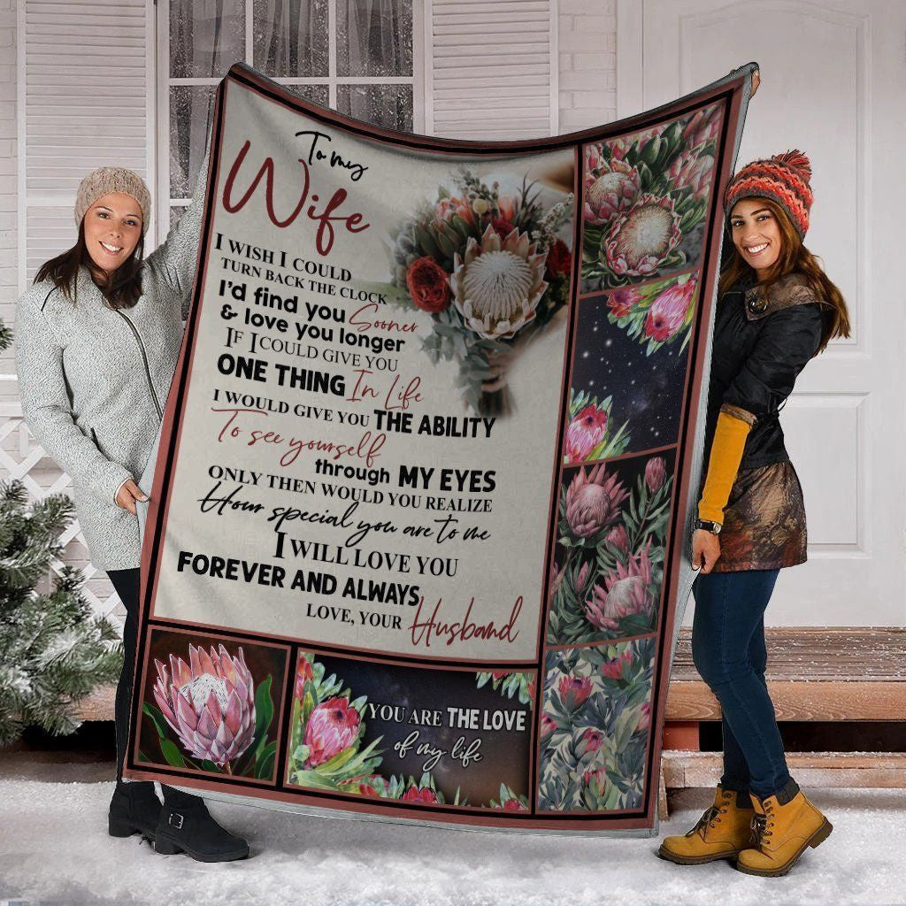 To My Wife You're The Love Of My Life Protea Flower Fleece Blanket