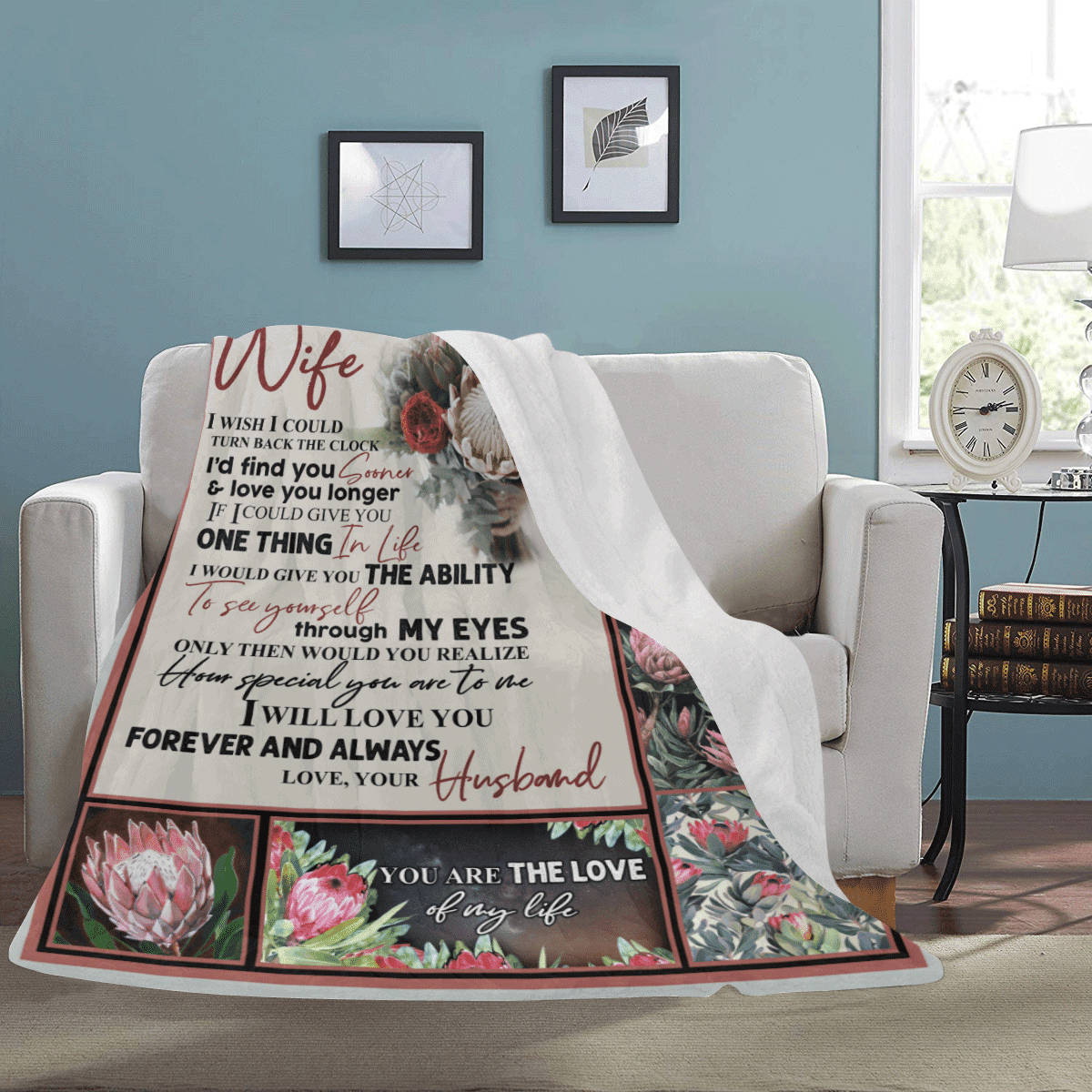 To My Wife You're The Love Of My Life Protea Flower Fleece Blanket
