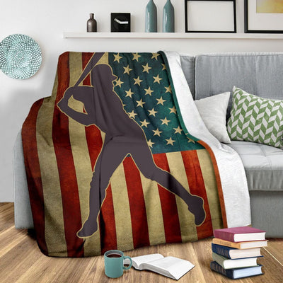 American Flag Baseball Love Baseball Player Fleece Blanket