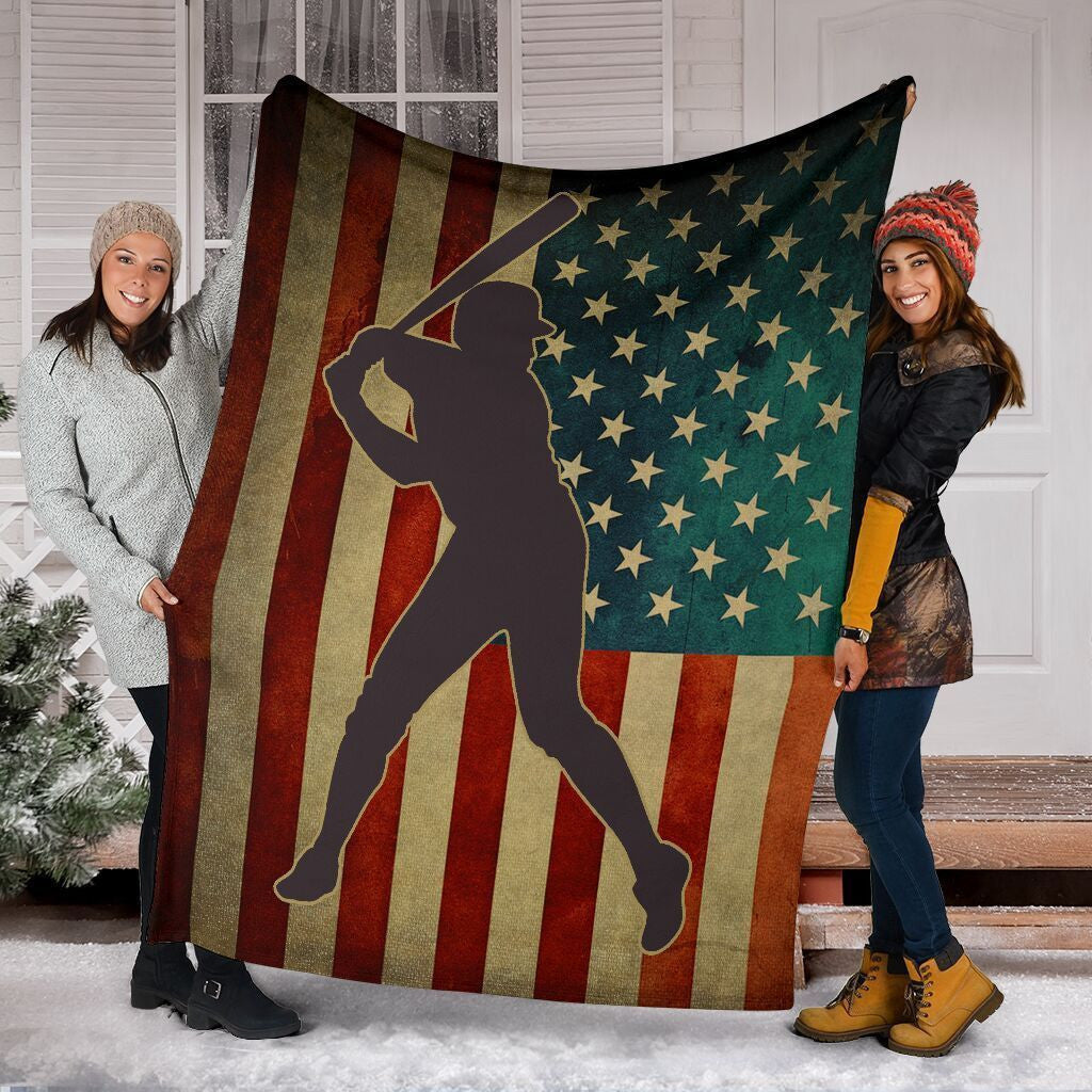 American Flag Baseball Love Baseball Player Fleece Blanket
