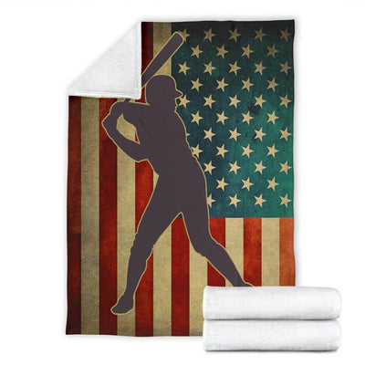American Flag Baseball Love Baseball Player Fleece Blanket