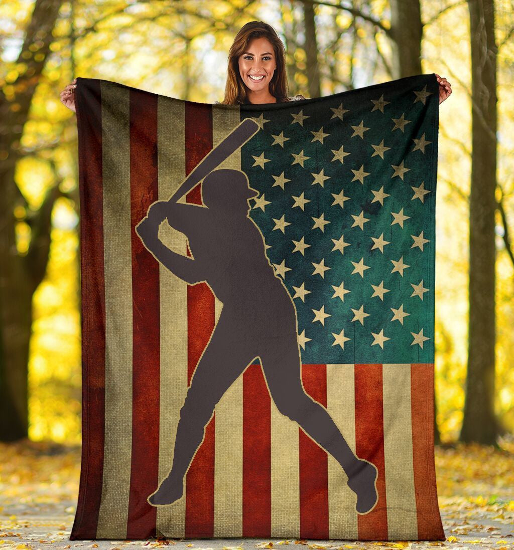 American Flag Baseball Love Baseball Player Fleece Blanket
