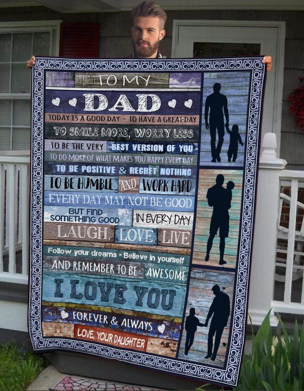 Laugh Love Live Fleece Blanket Gift For Dad