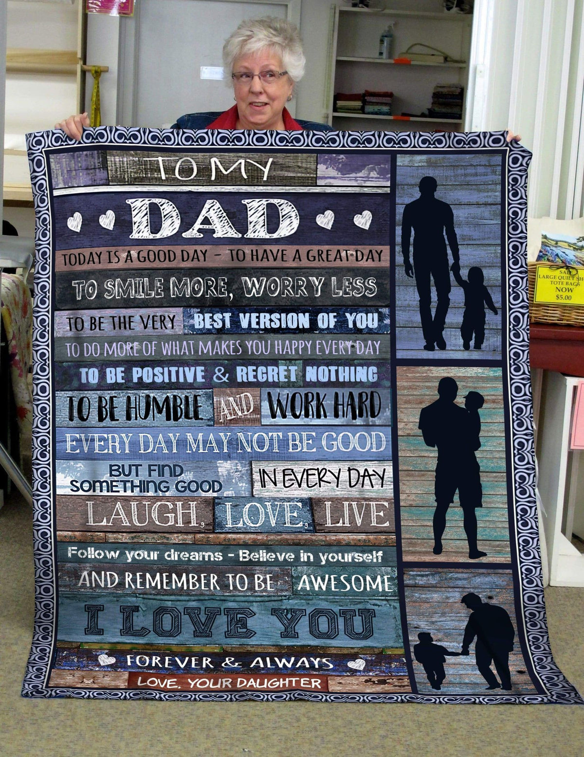 Laugh Love Live Fleece Blanket Gift For Dad