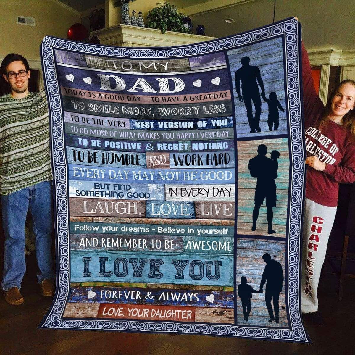 Laugh Love Live Fleece Blanket Gift For Dad
