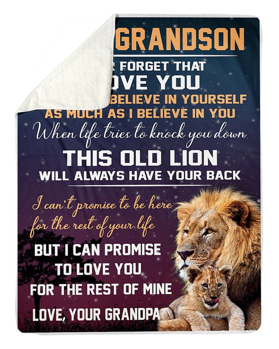 Lion Grandpa Hopes My Grandson Believe In Yourself Fleece Blanket