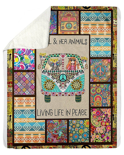 A Girl And Her Animals Living Life In Peace Trending Gift For Friends Fleece Blanket
