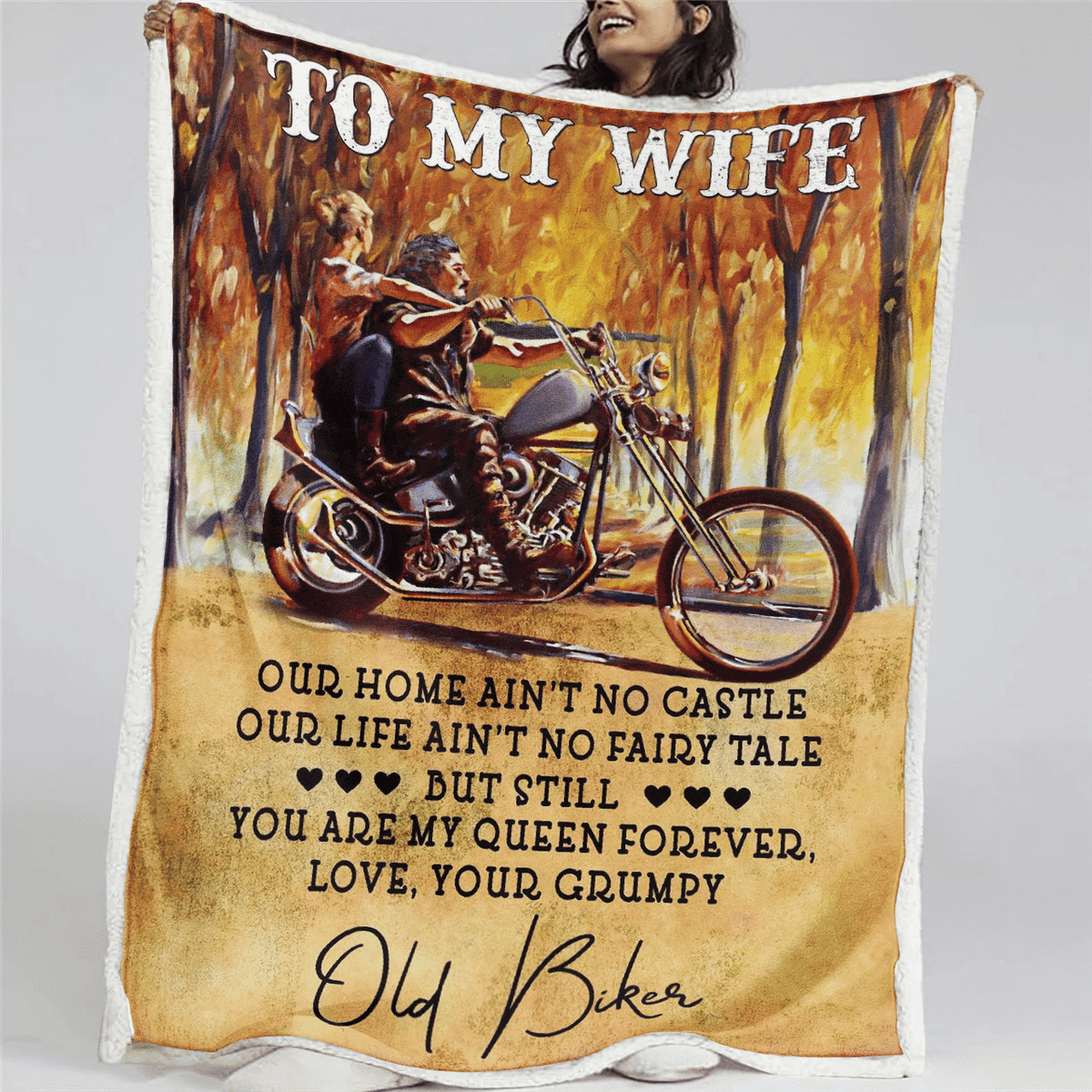 Old Biker Gift For Wife You Are My Queen Forever Fleece Blanket