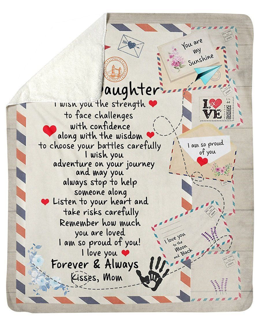 To My Daughter Fleece Blanket Letter Face Challenges With Confidence Sherpa Blanket