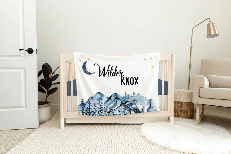 Mountains Baby Blanket Personalized Baby Blanket Mountains Nursery Theme Newborn Mountain Blanket Baby Shower Gift