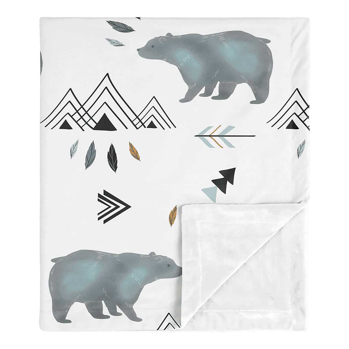 Bear Mountain Watercolor Baby Boy Receiving Security Swaddle Blanket For Newborn Or Toddler Nursery Car Seat Stroller Soft Minky - Slate Blue Black And White