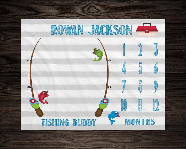 Personalize Fishing Milestone Blanket Month Blanket Baby Watch Me Grow Growth Tracker Fishing Pole Blanket Personalize