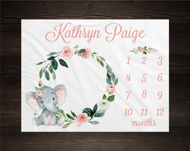 Girl Safari Baby Milestone Blanket Month Blanket Growth Tracker Blanket Baby Shower Gift Elephant Baby Newborn