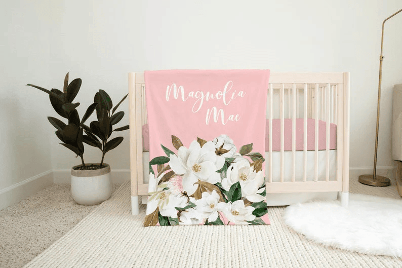 Personalized Baby Blanket Magnolia Blossom Baby Blanket Girl Baby Blanket Magnolia Baby Blanket Nursery Blanket