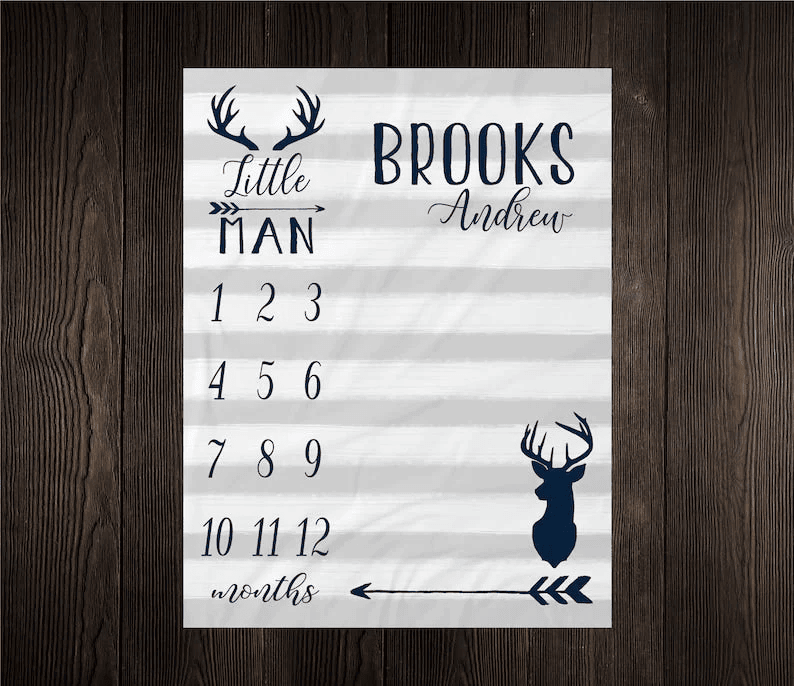 Baby Milestone Deer Blanket Month Blanket Growth Tracker Minky Fleece Blanket Baby Shower Gift Baby Girl Baby Boy Arrow