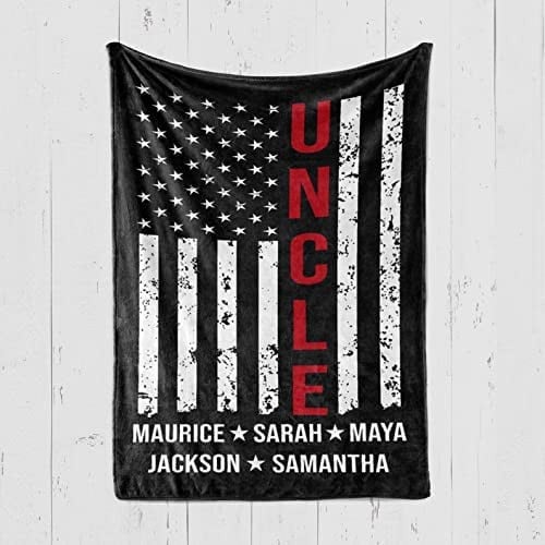 Customized American Flag Uncle Blanket Gift For Him Uncle From Kid Grandkids Gift Christmas X-Mas For Birthday Christmas Thanksgiving Fleece Sherpa Blanket