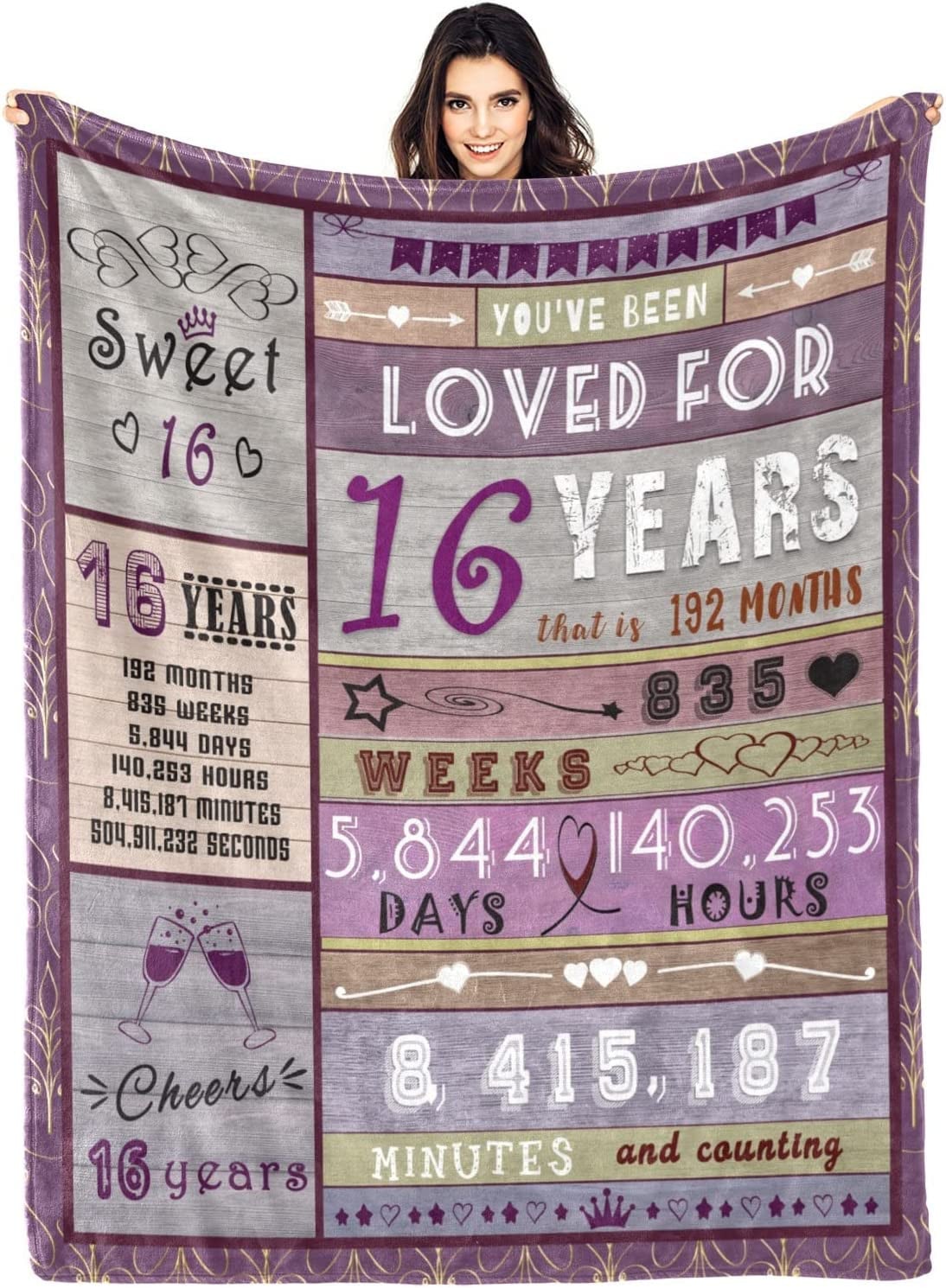 16th Birthday Blanket Birthday Gifts For Girls - Sweet 16 Birthday Decorations - 16 Year Old Girl Gifts For Birthday - Sweet 16 Gifts For Girls - Friendship Gifts For 16 Year Old Teen Girl