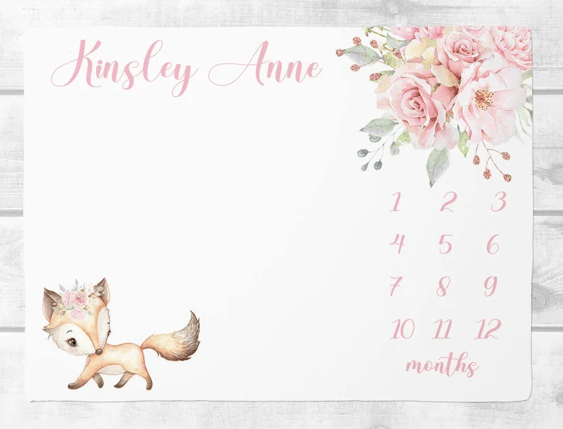 Baby Girl Milestone Blanket Woodland Baby Month Blanket Baby Growth Tracker Blanket Baby Girl Fox Blanket Baby Girl Shower Gift