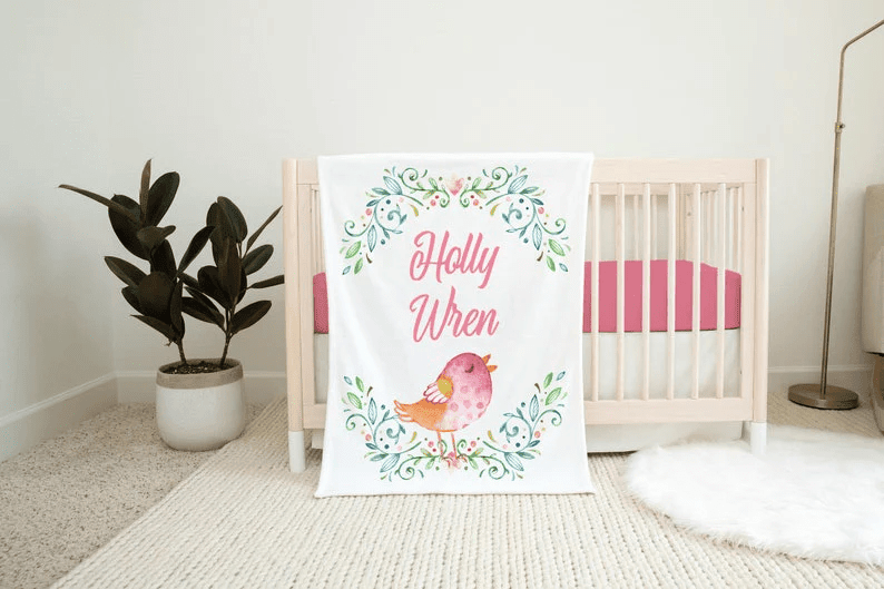 Bird Nursery Baby Blanket Girl Bird Baby Blanket Wren Baby Blanket Bird Nursery Theme New Baby Gift Baby Wren