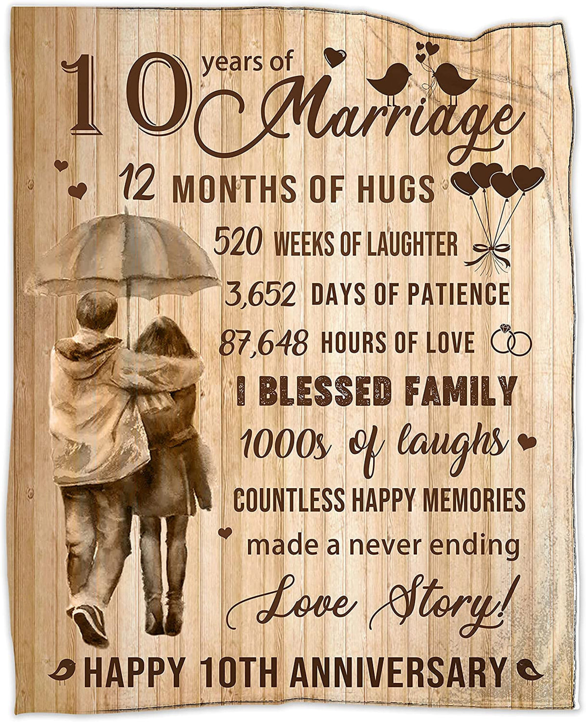 10th Wedding Anniversary Blanket Gift 10th Marriage Anniversary Blanket Gift Flannel 50'X60' Throw Blanket For Wife Husband Anniversary Blanket Gift