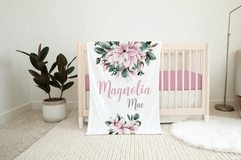 Personalized Baby Blanket Magnolia Blossom Baby Blanket Girl Baby Blanket Magnolia Baby Blanket Nursery Blanket