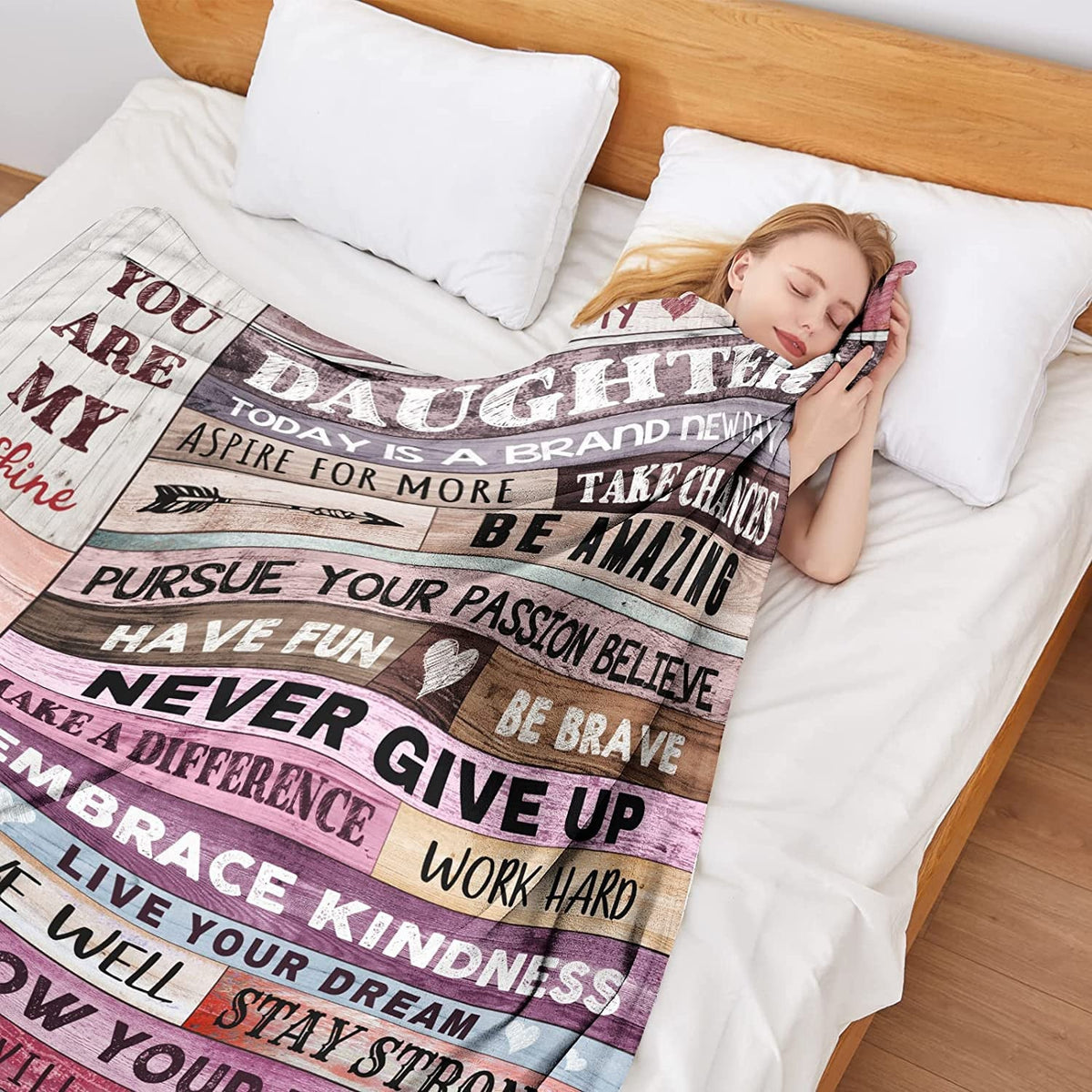 Daughter Gift from Mom Soft Blanket Birthday Daughter Gifts I Love You to The Moon and Back Present Pink Christmas Throw Blanket