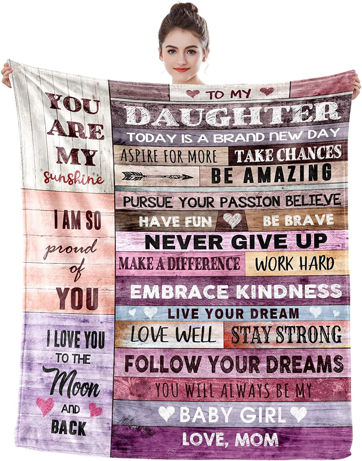 Daughter Gift from Mom Soft Blanket Birthday Daughter Gifts I Love You to The Moon and Back Present Pink Christmas Throw Blanket