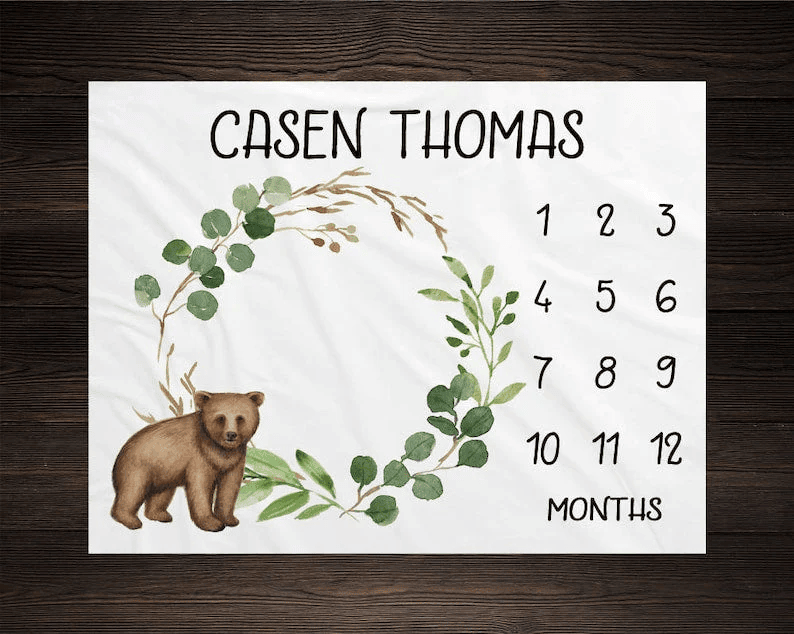 Woodland Milestone Blanket Monthly Growth Tracker Soft Fleece Bear Blanket Newborn Gift Blanket Watch Me Grow Baby Boy