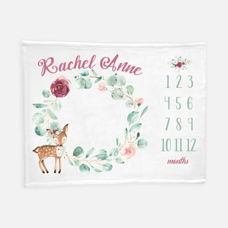 Elegant Woodland Nursery Baby Girl Milestone Blanket Fawn Baby Deer Milestone Blanket New Baby Gift Monthly Baby